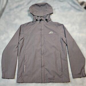 OTU Waterproof Jacket Men's M Gray Removeable Hood Hiking Full Zip Ripstop Shell